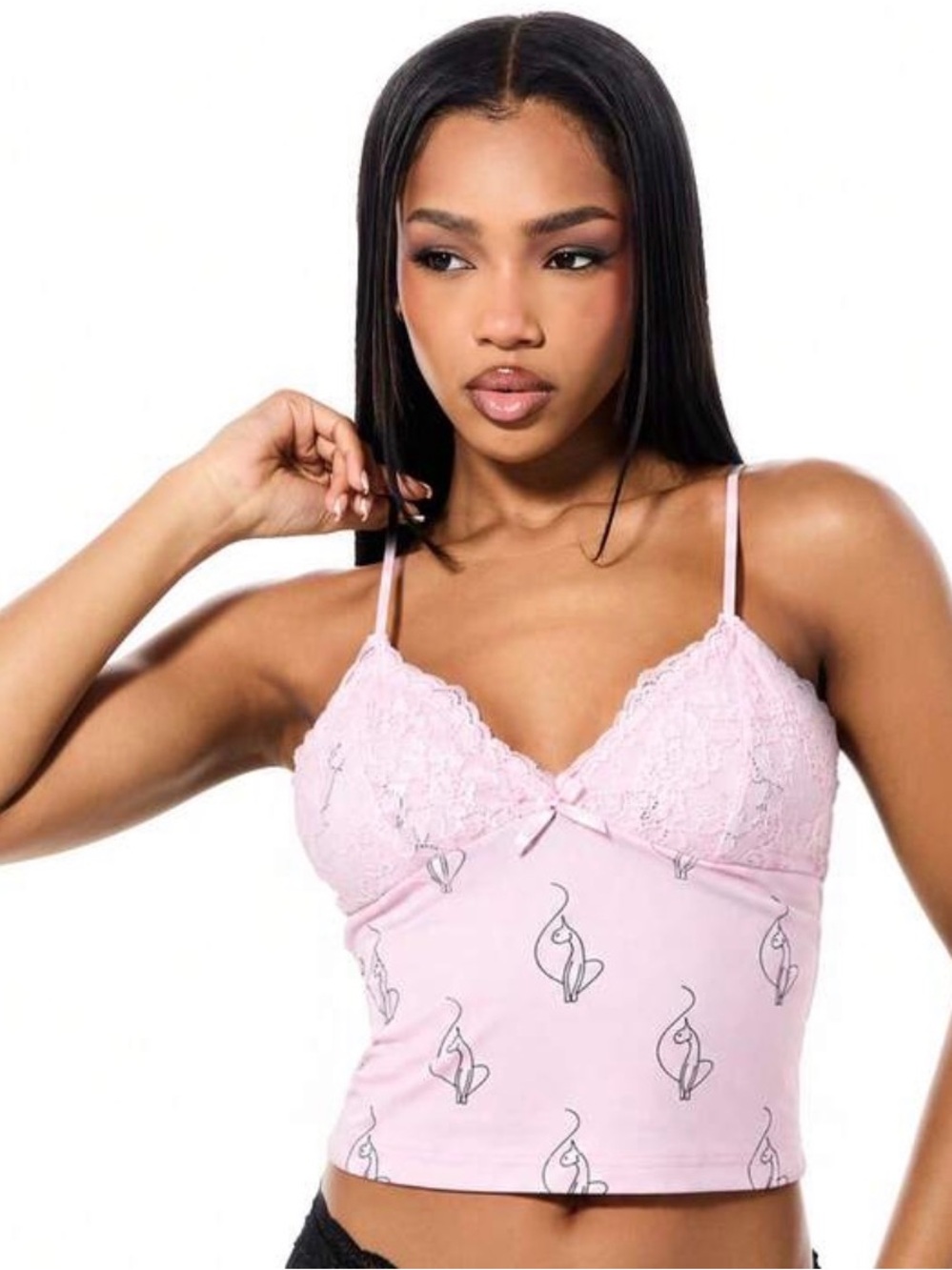 Lace Trim Pink Cami Top - Women Intimates & Sleepwear